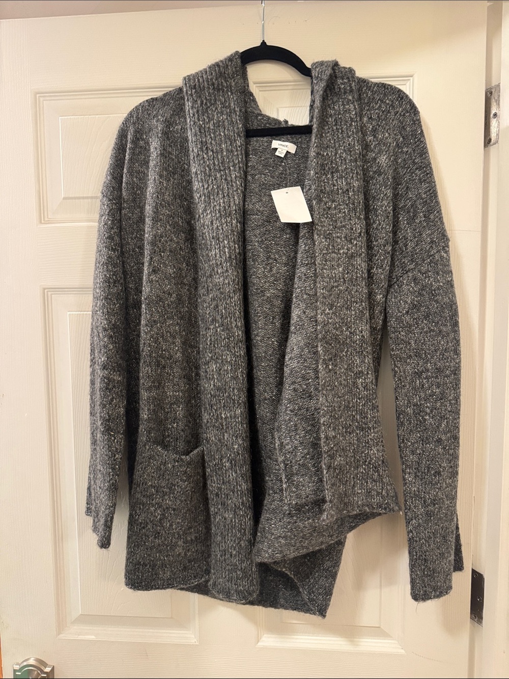Vince Hooded Open-Front Sweater Cardigan in Heather Gray